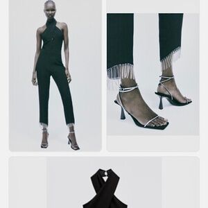 New Zara rhinestones halter neck crop jumpsuits